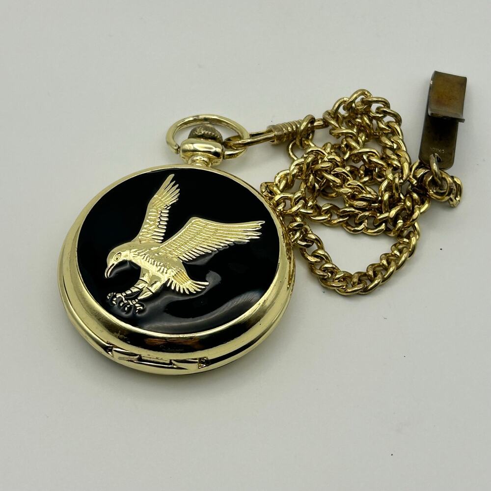 Eagle Pocket Watch in Gold and Black Working New Battery
